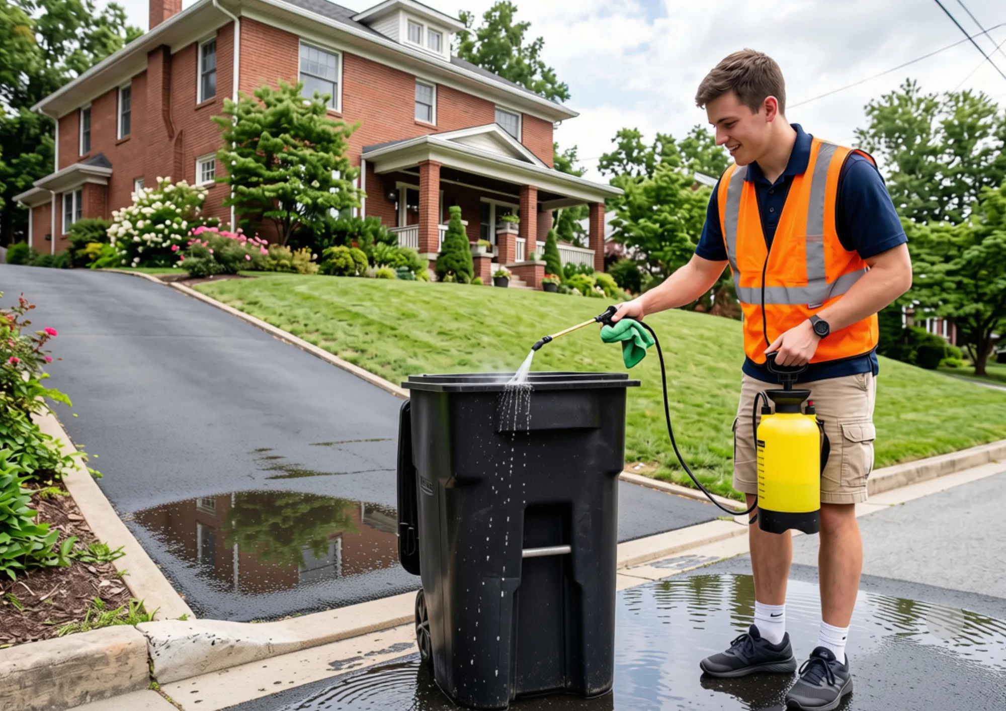 A BinBuddy cleaning a bin